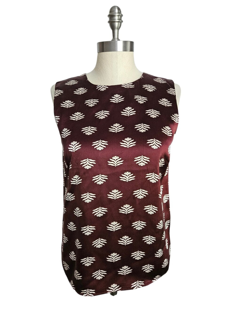 JOIE 100% Silk Maroon Burgundy Botanical Leaf Print Sleeveless Top Blouse | SZ S